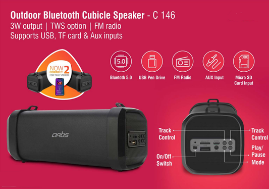 Outdoor Bluetooth Cubicle Speaker | 3W Output | TWS Option | FM Radio | Supports USB, TF Card & Aux Inputs (BT90)