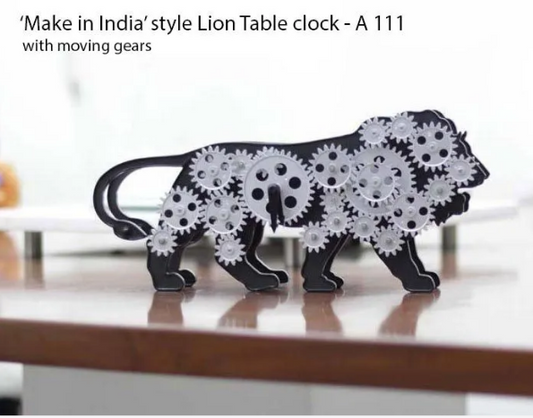 Make in India Lion Table clock with moving gears with base