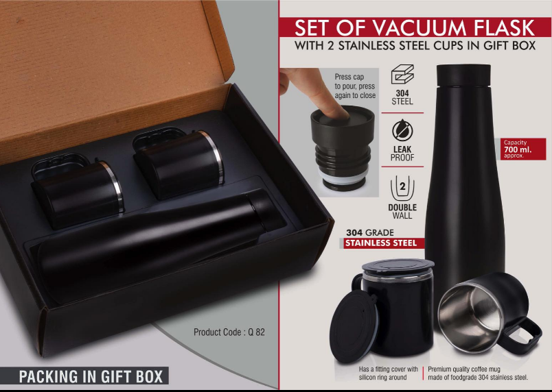 Set Of Vacuum Flask With 2 Stainless Steel Cups In Gift Box