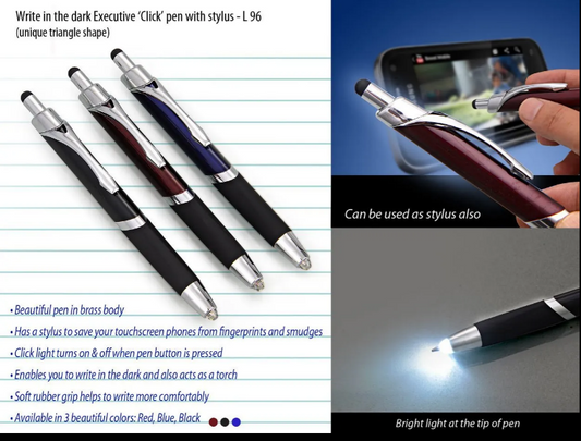 Write in the dark executive ‘Click’ pen with stylus (brass body) (Triangle shape)