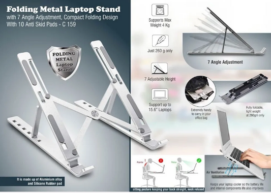 Folding Metal Laptop stand with 7 angle adjustment Compact Folding design With 10 anti skid pads