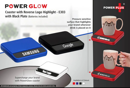 PowerGlow coaster with Reverse logo highlight | With Black plate (batteries included)