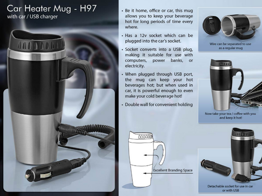 Car Heater Mug: With Car / USB Charger (500ml)
