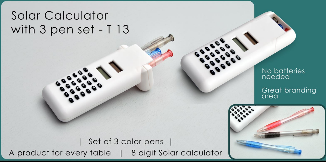 Solar Calculator With 3 Pen Set