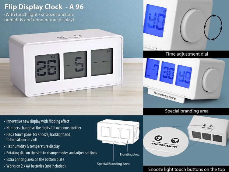 Flip display clock with touch light / snooze function