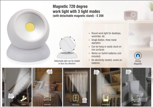 Magnetic 720 degree work light with 3 light modes (with detachable magnetic stand)