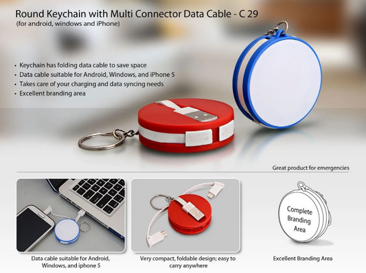 Round data cable with keyring (for android / windows / iPhone)