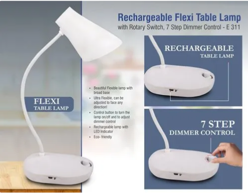 Rechargeable Flexi table lamp with rotary switch 7 step dimmer control