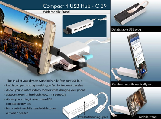 Compact 4 USB hub with Mobile Stand