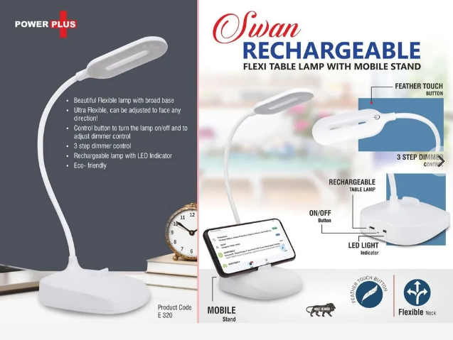 Rechargeable Flexi table lamp with Mobile stand | 3 step dimmer control | Feather Touch button