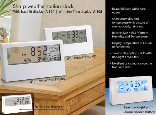 Sharp weather station clock with backlight