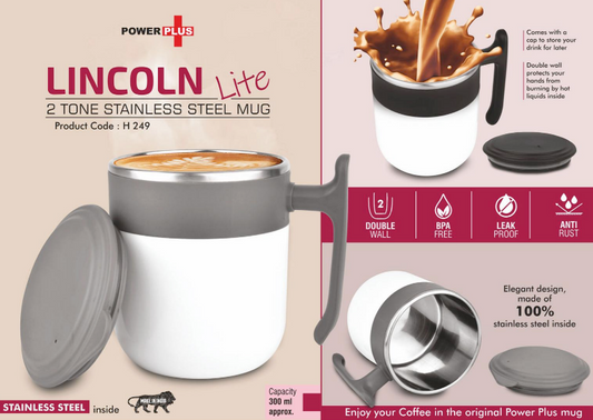 Lincoln : 2 Tone Stainless steel Mug with Lid | Leak proof | BPA Free | Capacity 300 ml approx