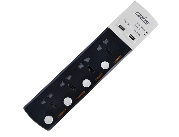 Extension Board With Surge Protecter | 4 Sockets With Individual Switch | 2 USB Ports (AR-4MSU-CB)