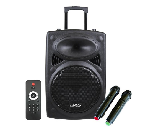 Bluetooth Trolley Speaker With Remote | 60W Output | Dual Wireless Mics Included | Supports USB, FM Radio, TF Card, Aux In, Mic In (BT912)