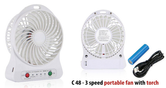 3 Speed Portable Fan With Torch