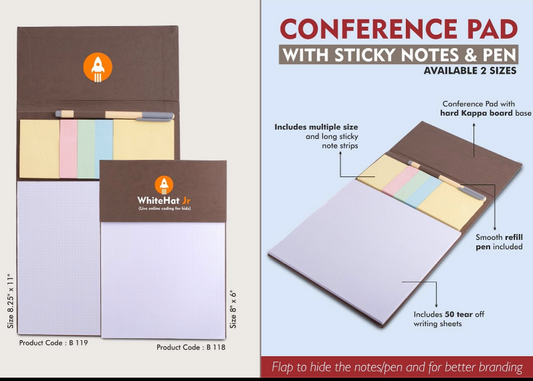 Conference Pad with Sticky notes & Pen | 50 writing sheets
