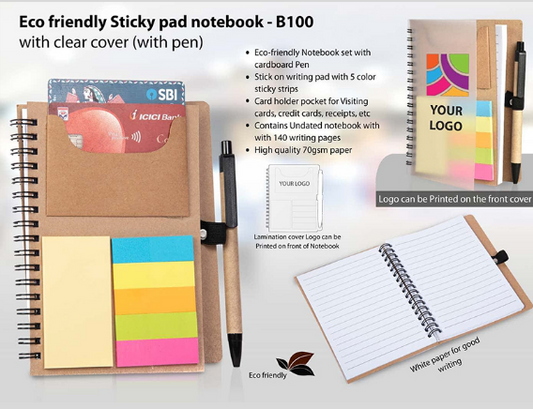 Eco friendly Sticky pad notebook with clear cover (with pen)