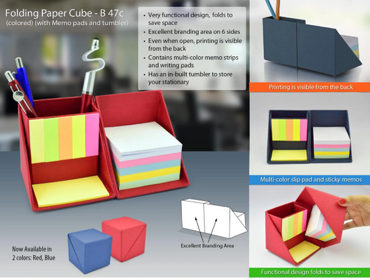 Folding paper cube in color (with memopad and tumbler)