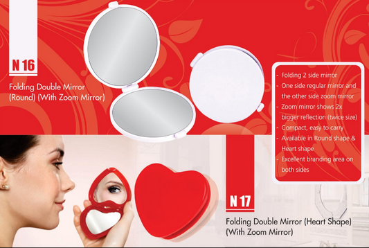Folding Double Mirror (Heart Shape) (With Zoom Mirror)