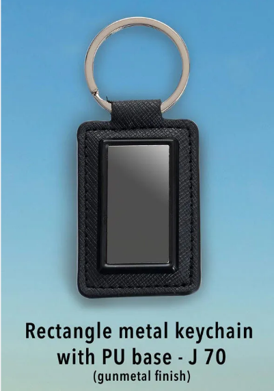 Rectangle metal keychain with PU base (gunmetal finish)(Metal)