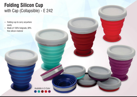 Folding Silicon Cup With Cap (Collapsible)