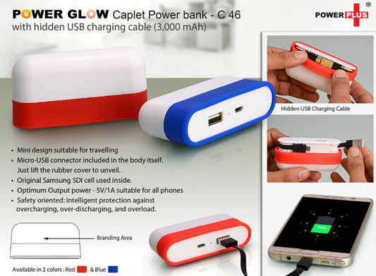 Caplet Power Bank With Hidden Wire (3,000 MAh)