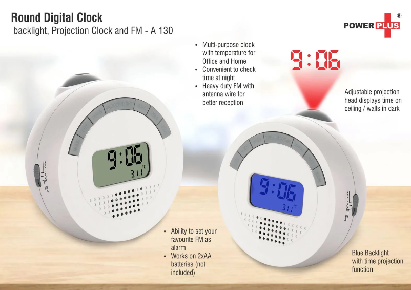 Round Digital clock with backlight, projection clock and FM