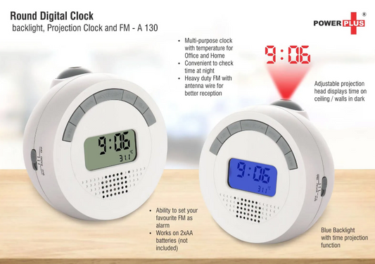 Round Digital clock with backlight, projection clock and FM