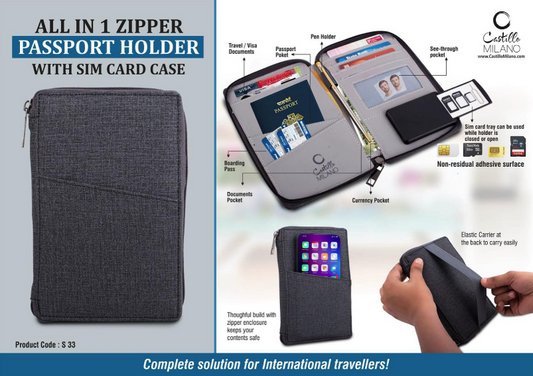 All In 1 Zipper Passport Holder With Sim Card Case