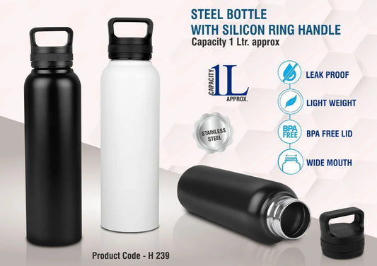 Steel bottle with silicon ring handle | Capacity 1000 ml approx