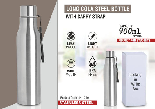 Long cola stainless steel bottle with carry strap | Capacity 900ml approx