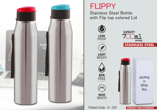 Flippy Stainless steel bottle with flip top colored lid | Capacity 700ml approx