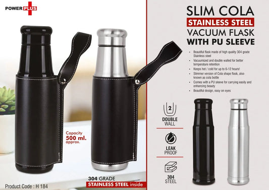 Slim Cola Stainless steel Vacuum Flask with PU Sleeve | 500 ml approx