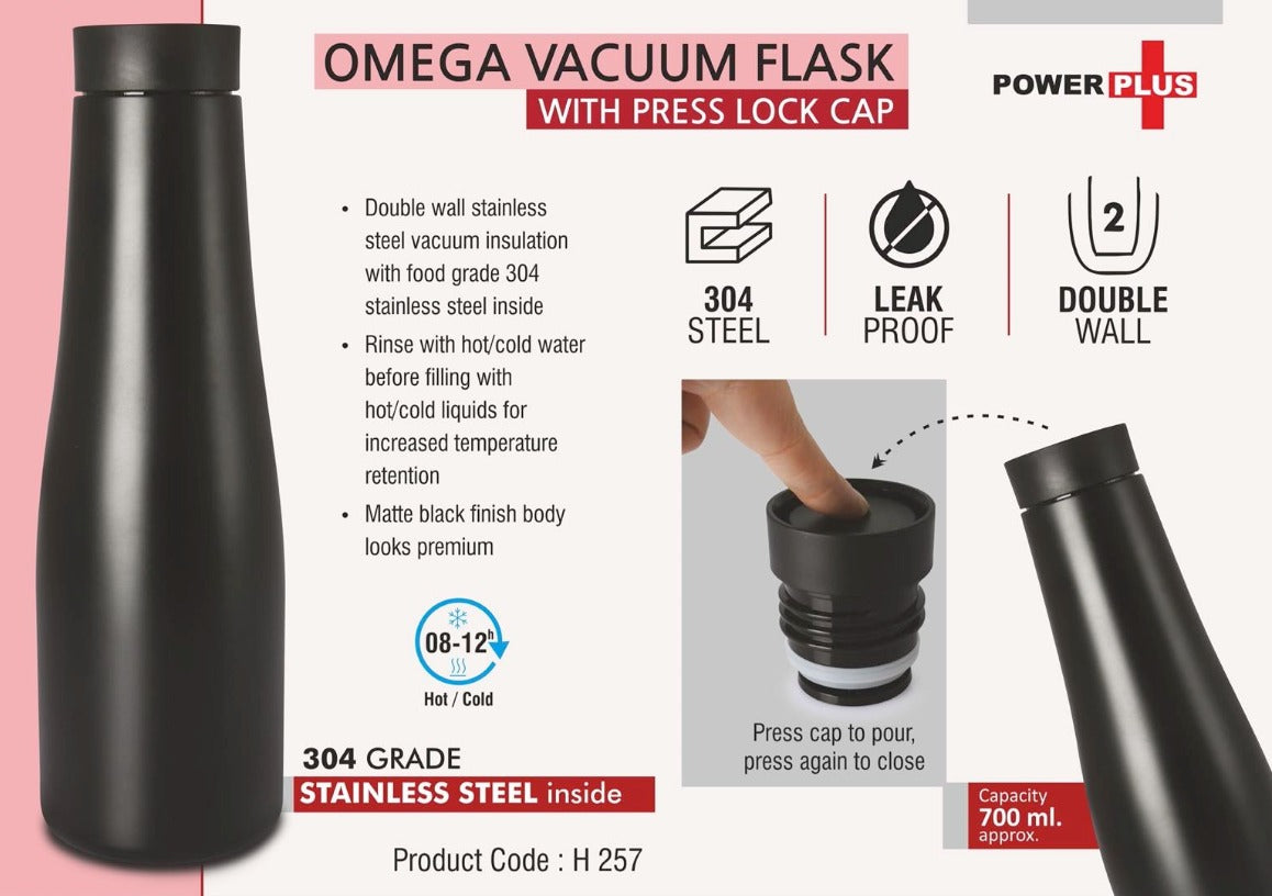 Omega Vacuum Flask with Press lock cap | Capacity 700 ml approx | Made of 304 grade steel