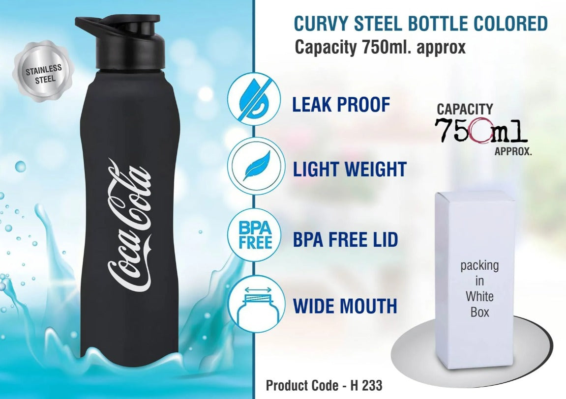 Curvy steel bottle Colored | Capacity 750ml approx