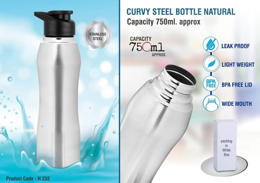 Curvy steel bottle Natural | Capacity 750ml approx