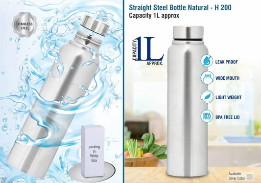 Straight steel bottle Natural | Capacity 1L approx