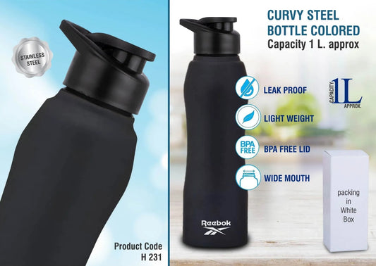 Curvy steel bottle Colored | Capacity 1L approx