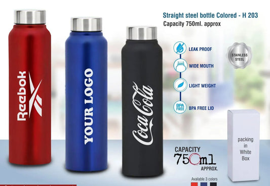 Straight steel bottle Colored | Capacity 750ml & 1000ml