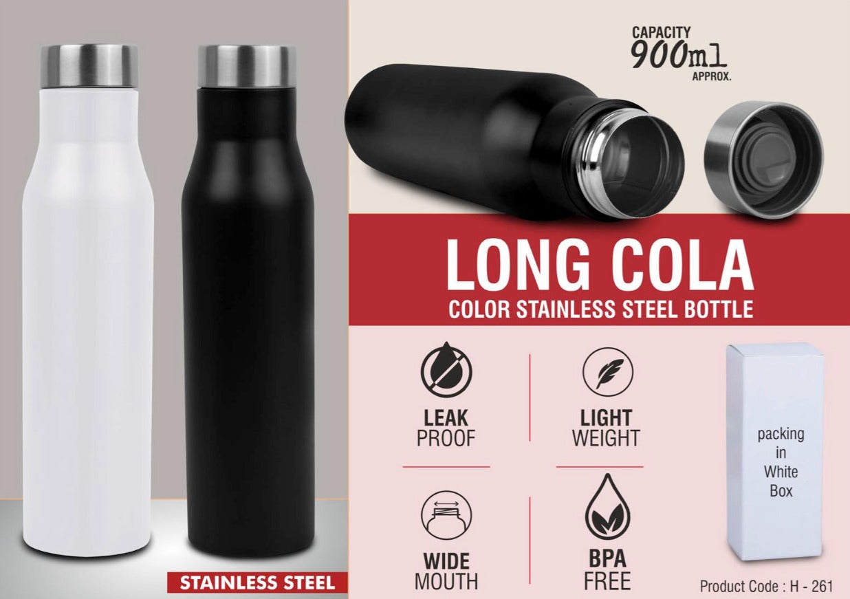 Long Cola Colored Stainless Steel bottle | Capacity 900ml approx