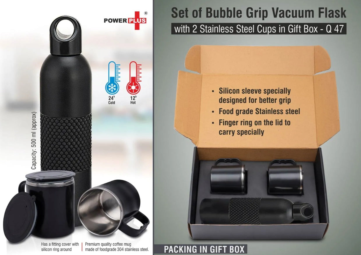 Set of Bubble Grip Vacuum Flask with 2 Stainless steel cups in Gift box