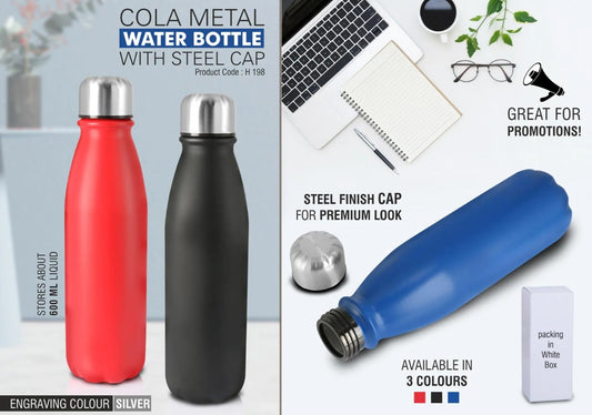 Cola Metal water bottle with steel cap (600 ml approx)