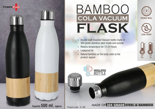 Bamboo Cola Vacuum Flask | Capacity 500 ml approx | Made of 304 grade steel & Bamboo