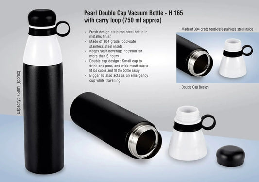 Pearl Double cap Vacuum flask in metallic with carry loop (750ml approx)