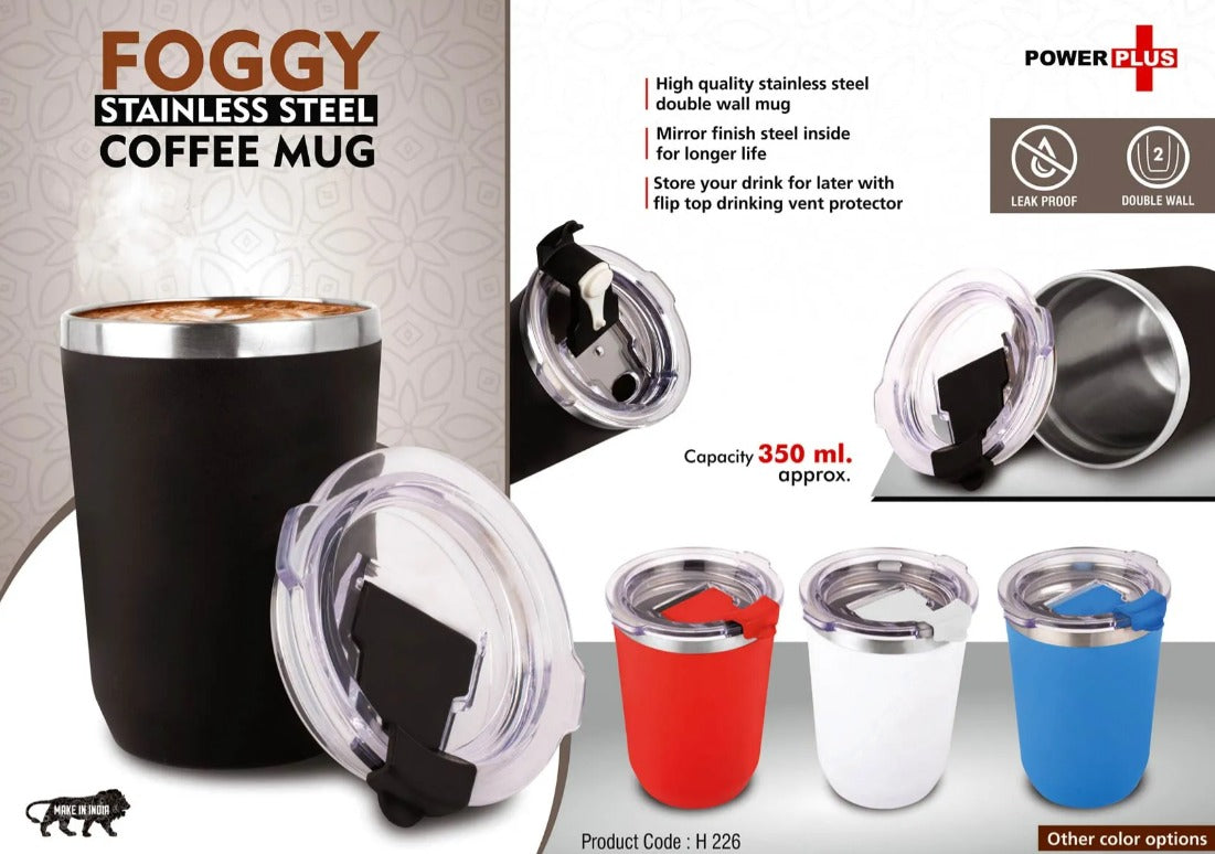 Foggy: Stainless Steel coffee mug | Premium clear cap with flip top lid | Leakproof | Capacity 350ml approx