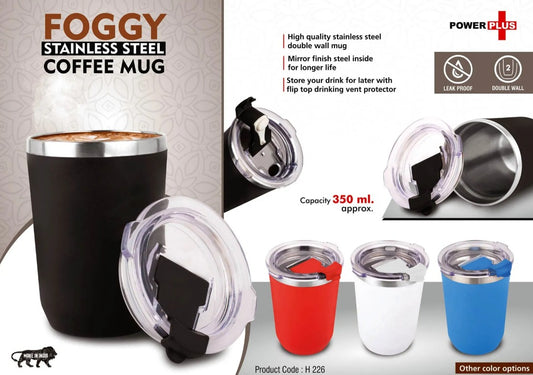 Foggy: Stainless Steel coffee mug | Premium clear cap with flip top lid | Leakproof | Capacity 350ml approx