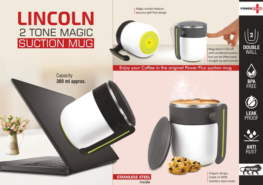 Lincoln : 2 Tone Magic Suction Mug with Stainless inside | Leak proof | BPA Free | Capacity 300 ml approx