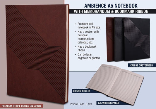 Ambience A5 notebook  with memorandum and Bookmark ribbon 80 gsm sheets 160 undated pages