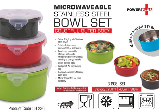 4 pc Microwaveable Stainless Steel Bowl set | Colorful outer body | Capacity: 200, 400, 900 and 1600 ml