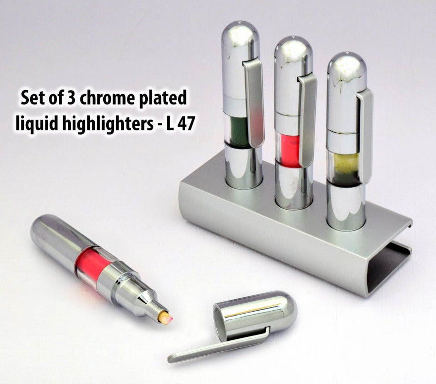 Set of 3 chrome plated liquid highlighters